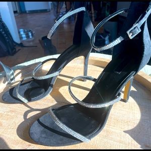 Forever 21 Black Rhinestone Strappy Stiletto Heels Size 8.5